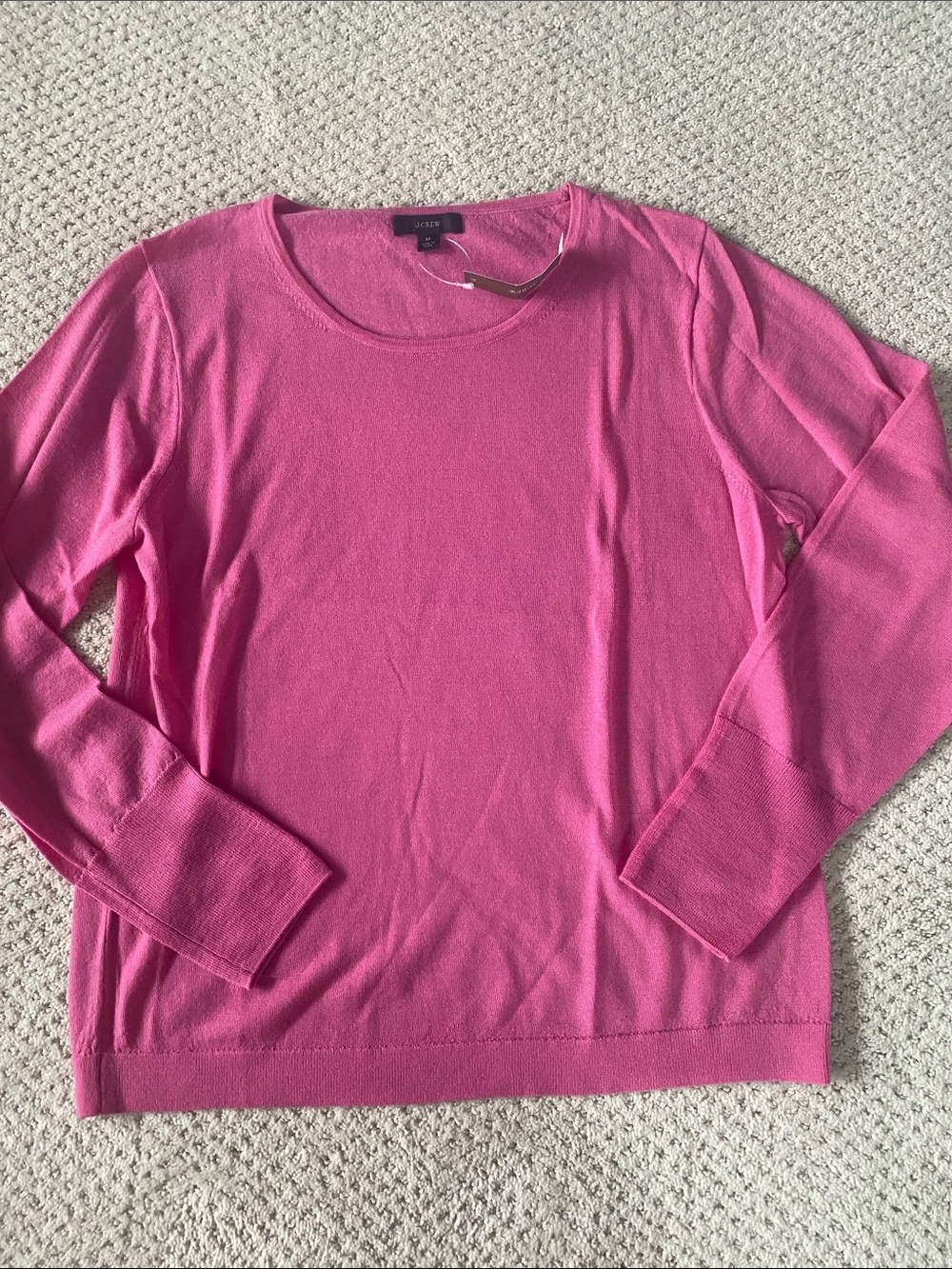 NWT JCrew Bright Pink Scoop Neck merino wool lightweight Sweater, M